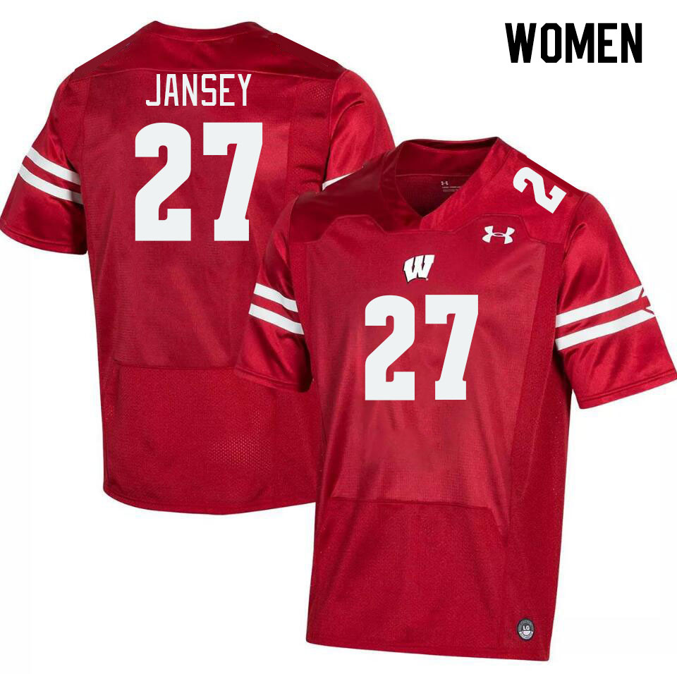 Women #27 Tyler Jansey Winsconsin Badgers College Football Jerseys Stitched Sale-Red - Click Image to Close